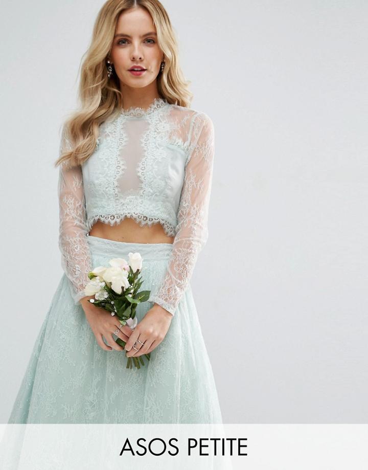 Asos Petite Bridesmaid Lace Insert Top - Green