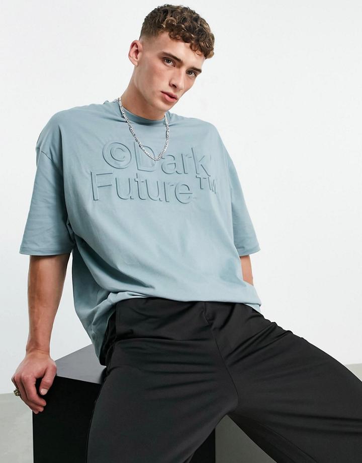 Asos Dark Future Oversized T-shirt With 3d Embossed Logo In Gray-grey