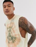 Asos Design Relaxed Sleeveless T-shirt With Dropped Armhole With Spiral Tie Dye - Beige