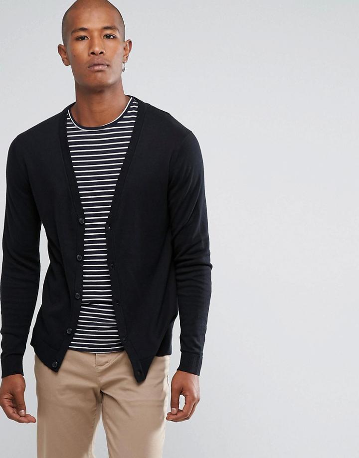 Selected Homme Cotton Silk Mix Cardigan - Black