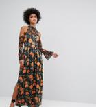 Horrockses Maxi Dress With Fluted Tie Sleeves In Floral Print - Multi