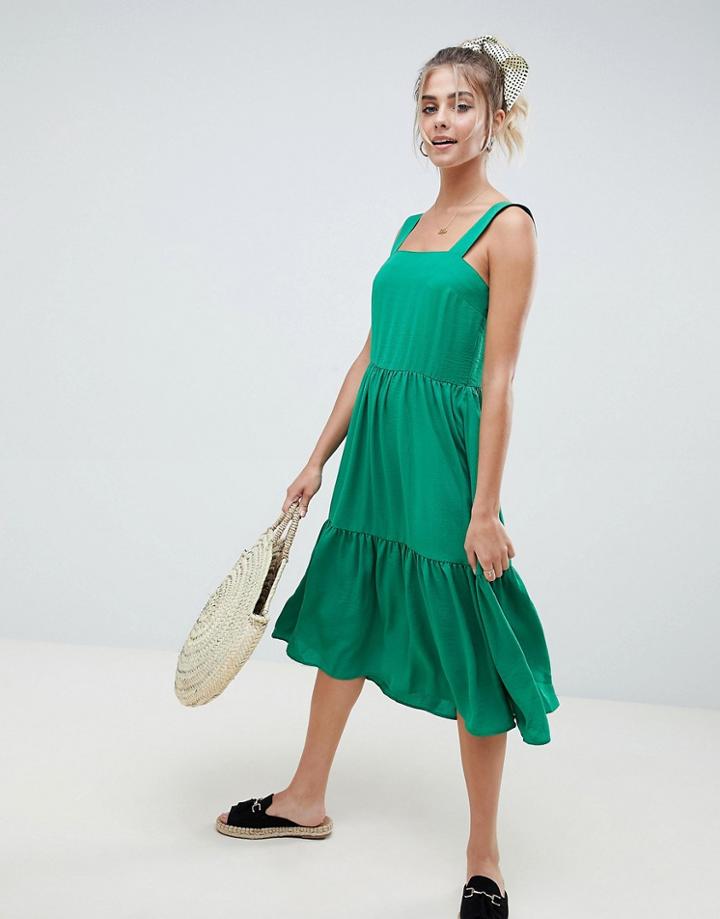 Asos Design Midi Tiered Sundress - Green