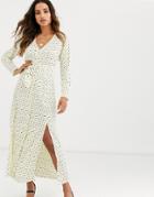 Asos Design Midi Dress With Buckle Belt In Polka Dot-multi