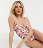 Free Society Underwire Swimsuit In Red Zebra Print-multi