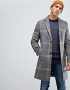 Ted Baker Wool Overcoat In Camel Check - Gray