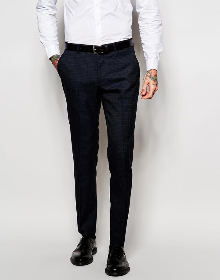 Asos Slim Suit Pants In Check - Navy