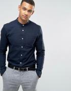 Threadbare Premium Cotton Grandad Slim Fit Shirt - Navy
