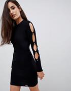 Lipsy Button Sleeve Knitted Dress - Black