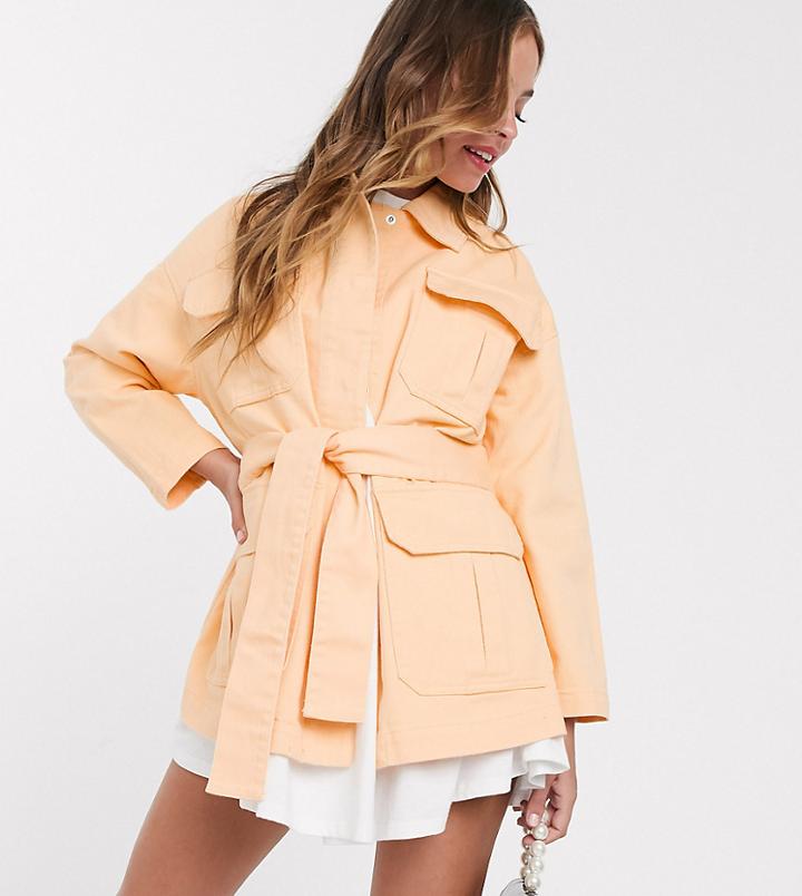 Asos Design Petite Soft Cotton Utility Jacket In Buttermilk-yellow