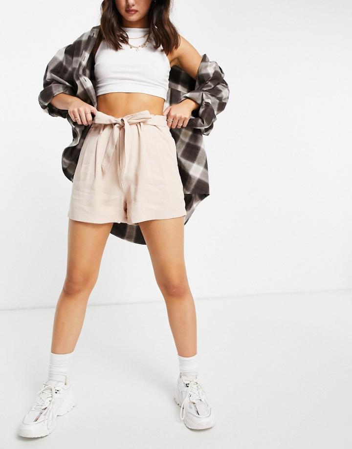 Only Tie Waist Shorts In Beige-neutral