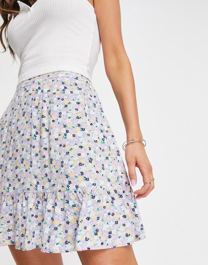 Pieces Ruffle Hem Mini Skirt In Ditsy Floral-multi