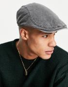 Asos Design Cotton Flat Cap In Washed Black