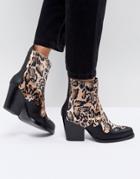 Prettylittlething Leopard Print Western Ankle Boot - Multi