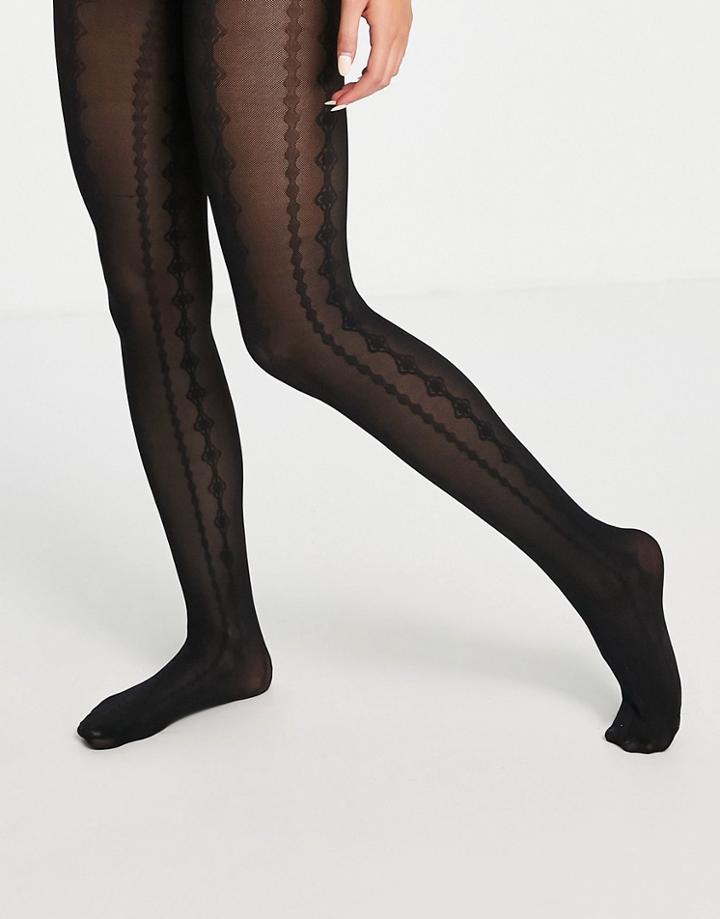 Hunkemoller Lace Stripe Tights In Black