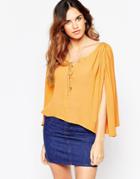 Asos 70s Sleeveless Drape V Neck Blouse - Mustard