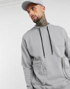 Mennace Utility Sweatshirt With Neck Cord Getail In Gray-grey