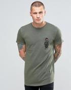 Religion T-shirt In Oil Wash With Feather Embroidary Detail - Green
