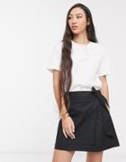 Asos Design Linen Wrap Mini Skirt-black