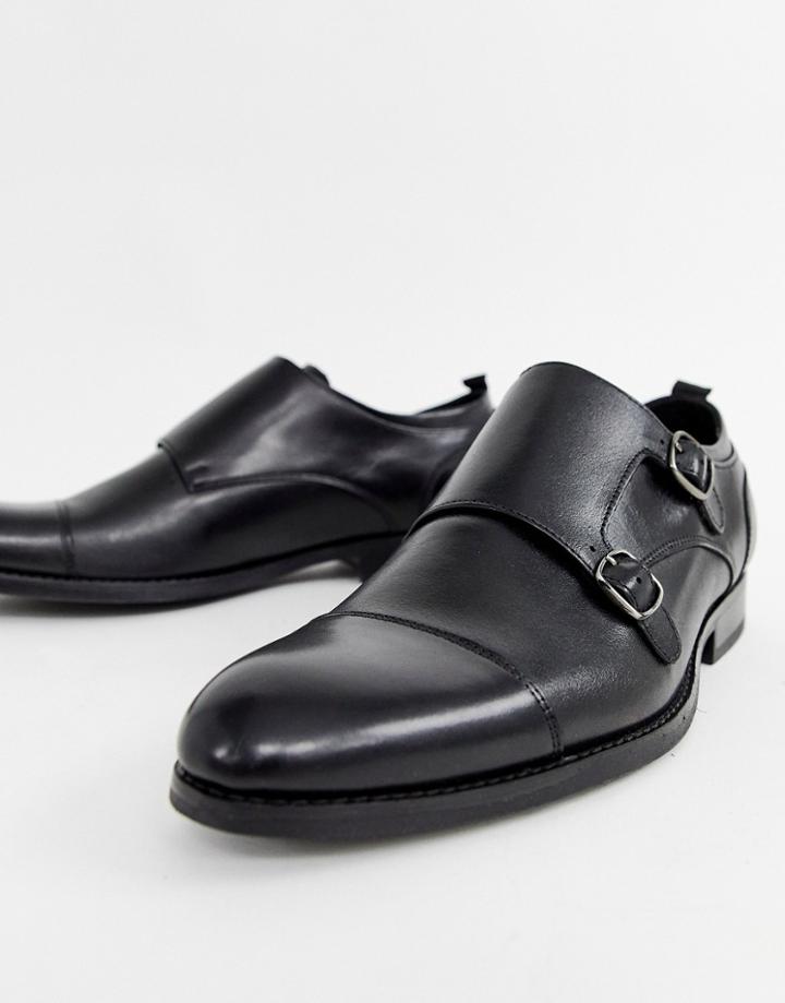 Office Illusive Monk Shoes In Black Leather - Black