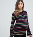 Asos Maternity Sweater With Rainbow Stripe And Fluted Sleeve - Multi