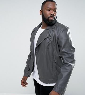 Barney's Originals Plus Faux Leather Biker Jacket - Gray