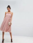 Asos Cami Tulle Midi Dress With Pretty Ruffle - Pink
