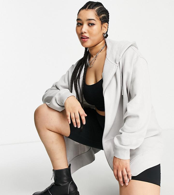 Asos Design Curve Oversized Zip Through Hoodie In Light Gray