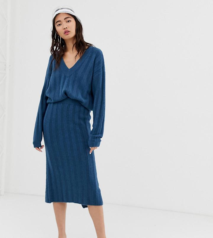 Monki Ribbed Midi Knit Skirt In Blue Two-piece - Blue