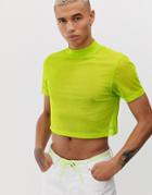 Asos Design Skinny Cropped T-shirt With Stretch And Turtleneck In Fine Mesh - Green