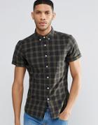 Asos Skinny Shirt With Grid Check In Green With Short Sleeves - Green