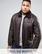 Barneys Plus Faux Leather Bomber With Fleece Collar Jacket - Brown