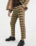 Sacred Hawk Straight Fit Pants In Mustard Check With Side Stripe-yellow