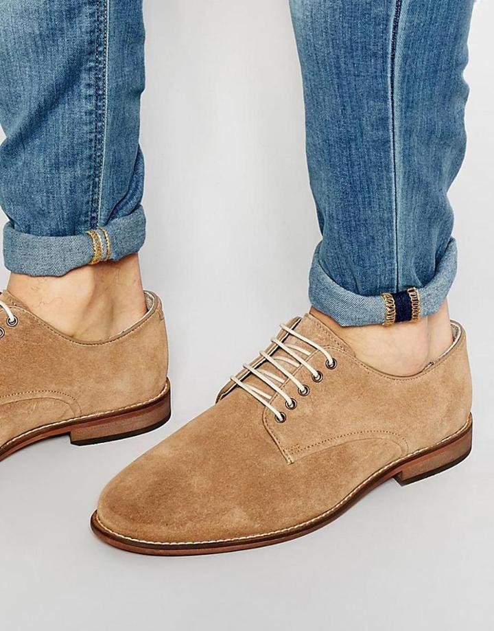 Asos Derby Shoes In Stone Suede With Natural Sole - Stone