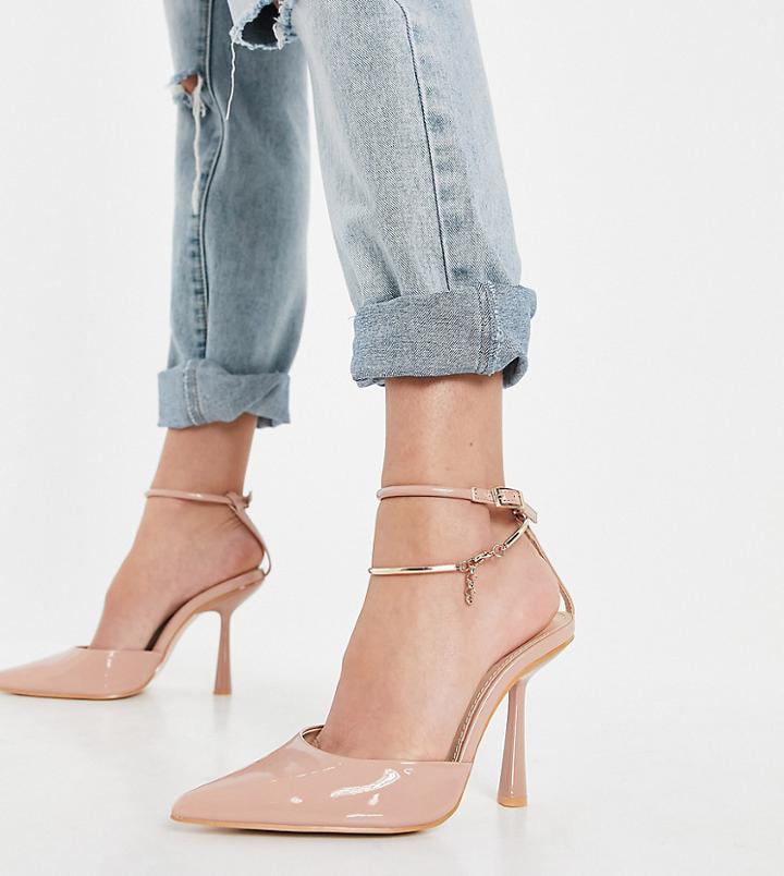 Public Desire Wide Fit Decision High Heel Shoes With Anklet In Beige-neutral