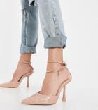 Public Desire Wide Fit Decision High Heel Shoes With Anklet In Beige-neutral