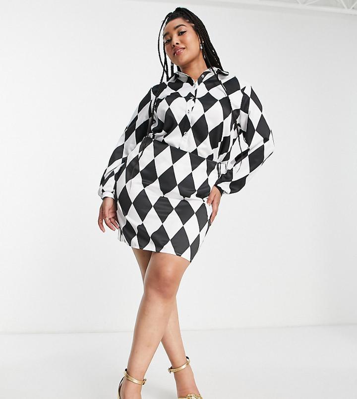Twisted Wunder Plus Body-conscious Mini Skirt In Diamond Checkerboard - Part Of A Set-black