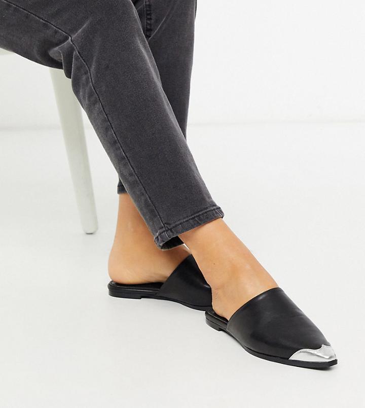 Co Wren Wide Fit Western Flat Mules In Black With Toe Cap