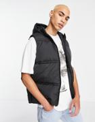 Asos Design Puffer Vest With Hood In Black