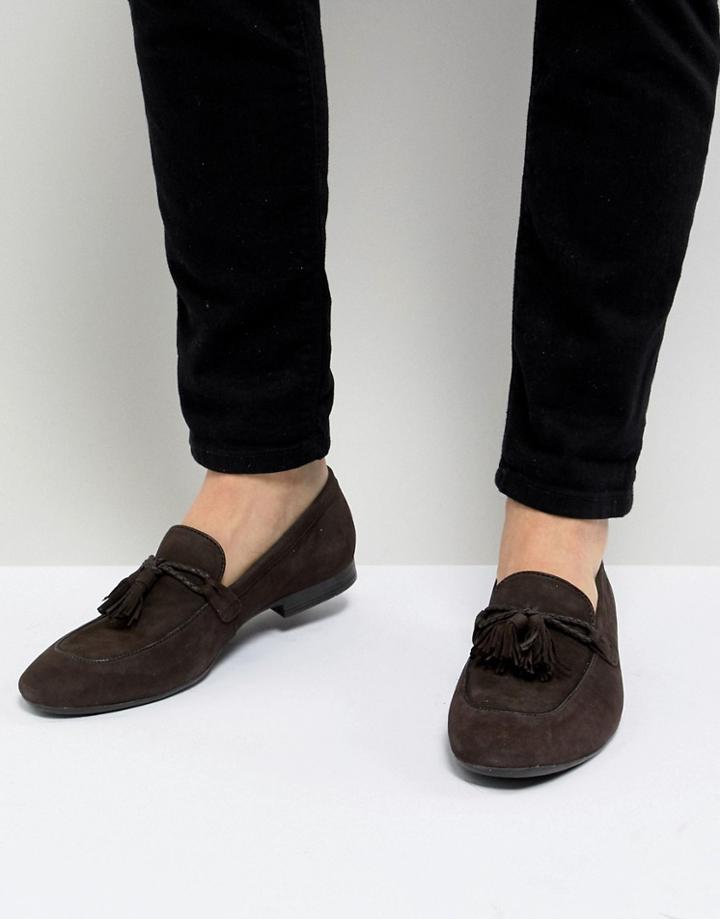 Dune Tassel Loafers In Brown Suede