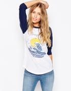 Asos Baseball Top With Surf Scene Print - Multi