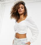 Missguided Milkmaid Top With Ruched Detail In White