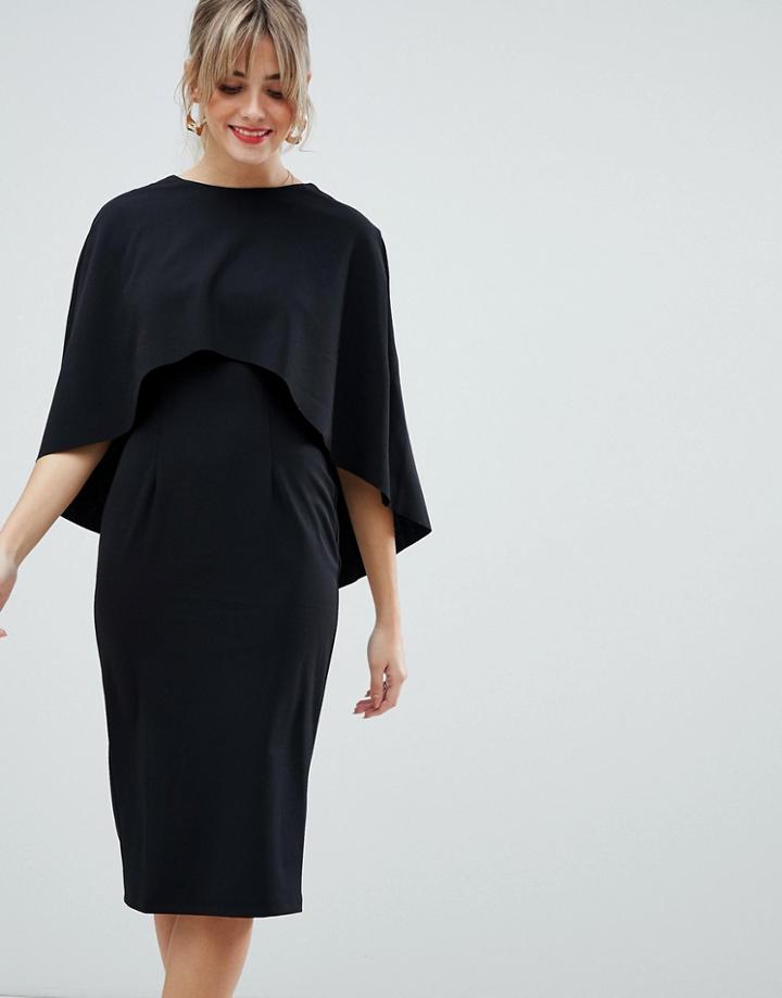 Asos Design Midi Pencil Dress With Cape - Black