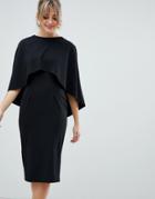Asos Design Midi Pencil Dress With Cape - Black