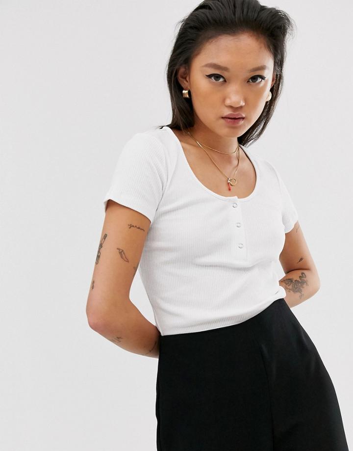 Gestuz Rolla Button Front Rib T-shirt - White