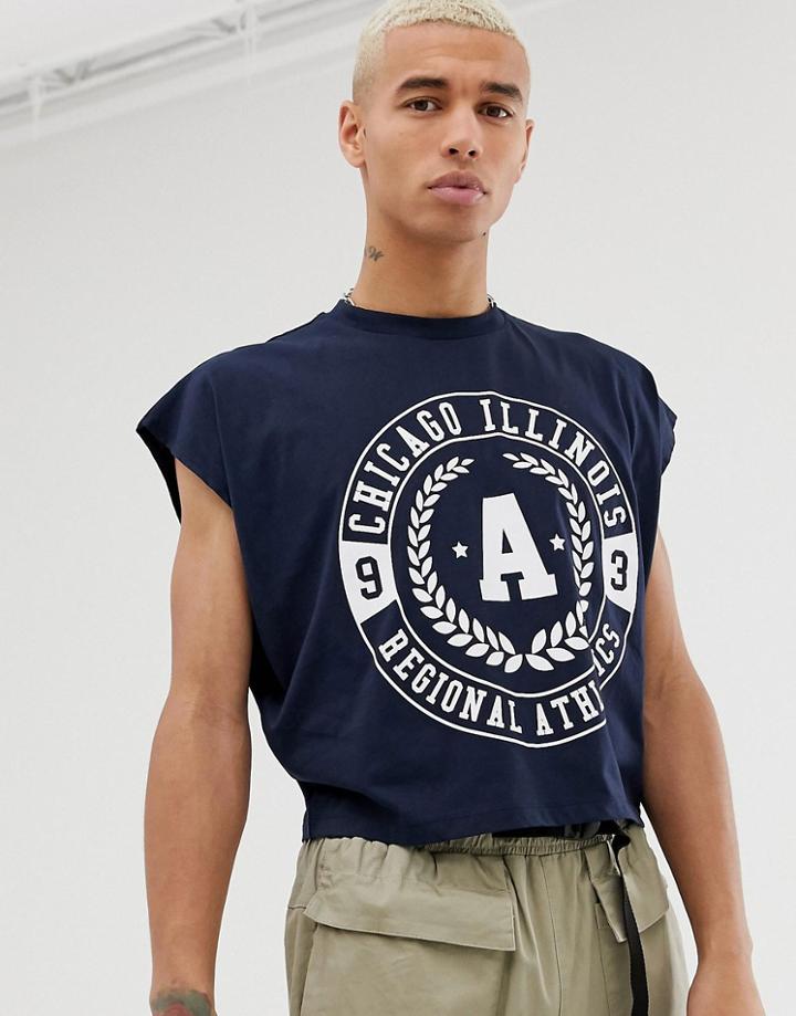 Asos Design Oversized Crop T-shirt With City Print - Navy