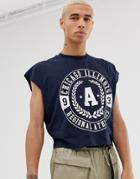 Asos Design Oversized Crop T-shirt With City Print - Navy