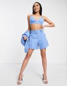 Unique21 High Waisted Belted Tailored Shorts In Cornflower Blue - Part Of A Set