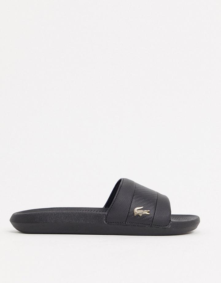 Lacoste Gold Croc Slides In Black