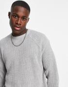 Threadbare Oversized Heavy Fisherman Knit Sweater In Light Gray-grey