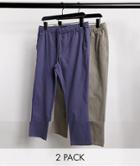 Asos Design 2-pack Skinny Chinos With Elastic Waist In Blue And Dark Beige-multi